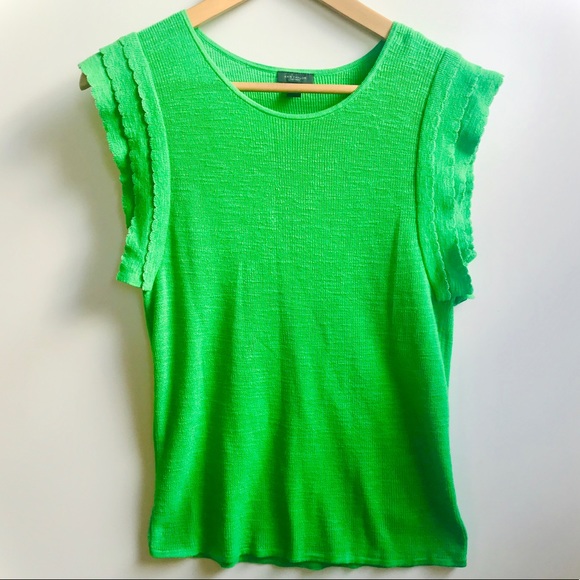 Ann Taylor Factory Tops - Ann Taylor scalloped detail sleeve cotton shell